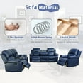 thumbnail image 6 of Bonded Leather 3-Piece Sofa Set, Blue, Manual Recline, Loveseat, Storage, Coffee Table, Artificial Leather, Living Room, 6 of 14
