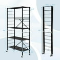 5-Tier Folding Storage Shelves with Wheels, 60” Tall Adjustable Metal
