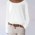 thumbnail image 3 of Women'S Long Sleeve Boat Neck Off Shoulder Blouse Tops White M, 3 of 5