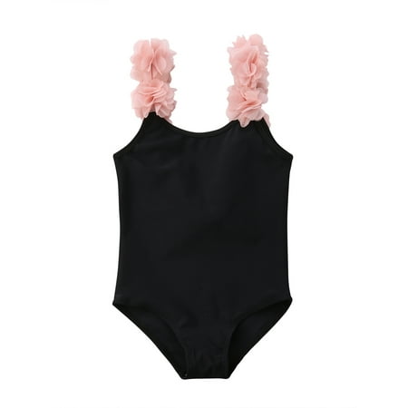 

Calsunbaby Newborn Baby Girl One-piece Swimsuit Backless Swimwear with Flower Shoulder Straps Bathing Suit Black 4-5 Years