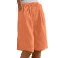 thumbnail image 2 of Cagogo Women Plus Size Cotton Linen Elastic Waist Shorts Casual Loose Shorts with Pockets Relaxed Fit Summer Party Beach Trousers, Orange S, 2 of 9