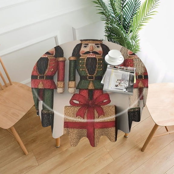 RKSupls 60 Inch Round Tablecloth, Nutcracker Soldiers Gift Premium Polyester Straight Edge Wrinkle Resistant Washable Table Cover for Party Home Dining Decor