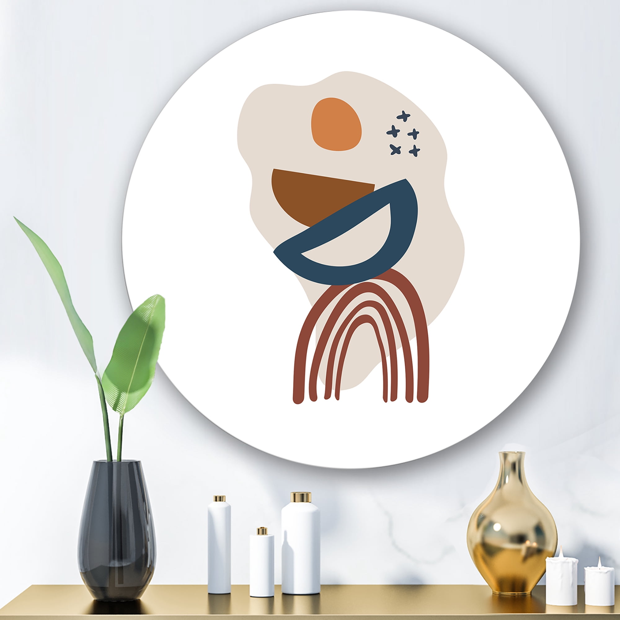 Designart 'Abstract Elementary Shapes In Terracotta Tones I' Modern Circle Metal Wall Art 11x11 - Disc of 11