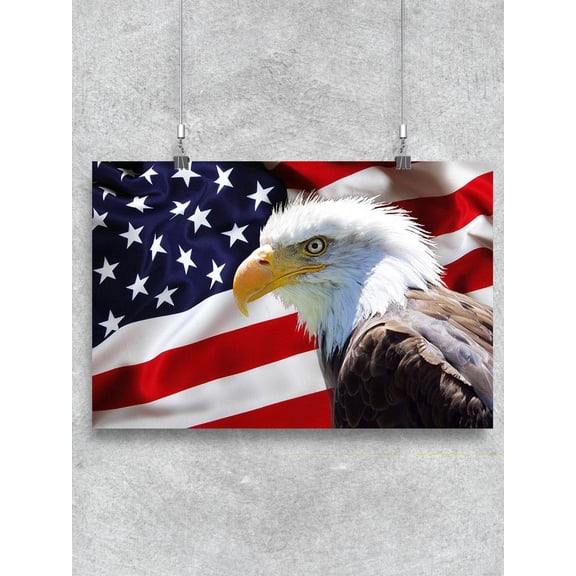 Bald Eagle In Front Of Flag. Poster -Image by Shutterstock