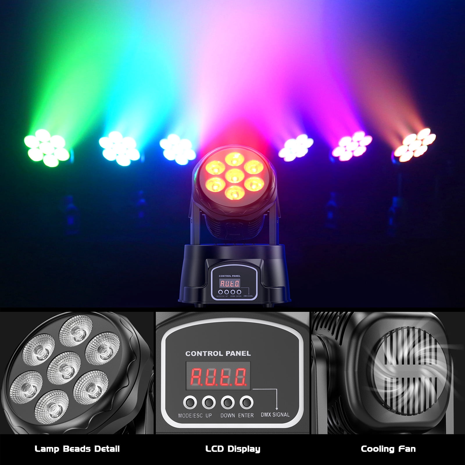 105W Moving Head Stage Light, 7 LED RGBW DMX Disco DJ Lights for Party Concert Church Wedding Events