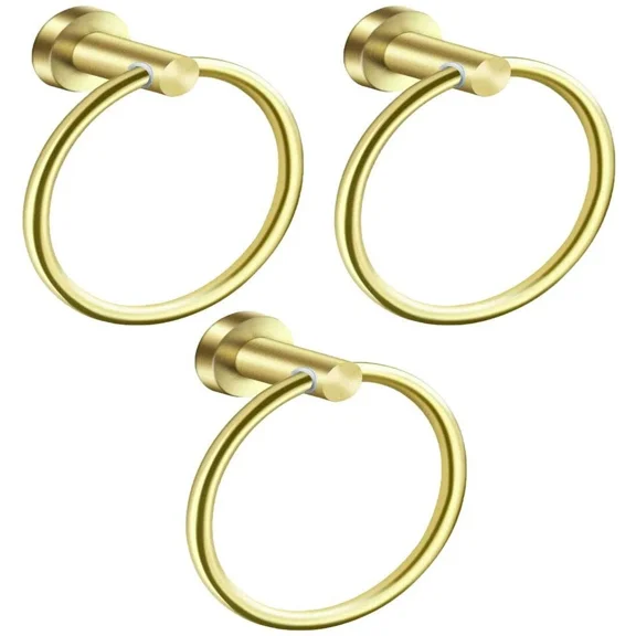 3-Pack Stainless Steel Bathroom Towel Rings Rack Holder Wall Mount Brushed Gold
