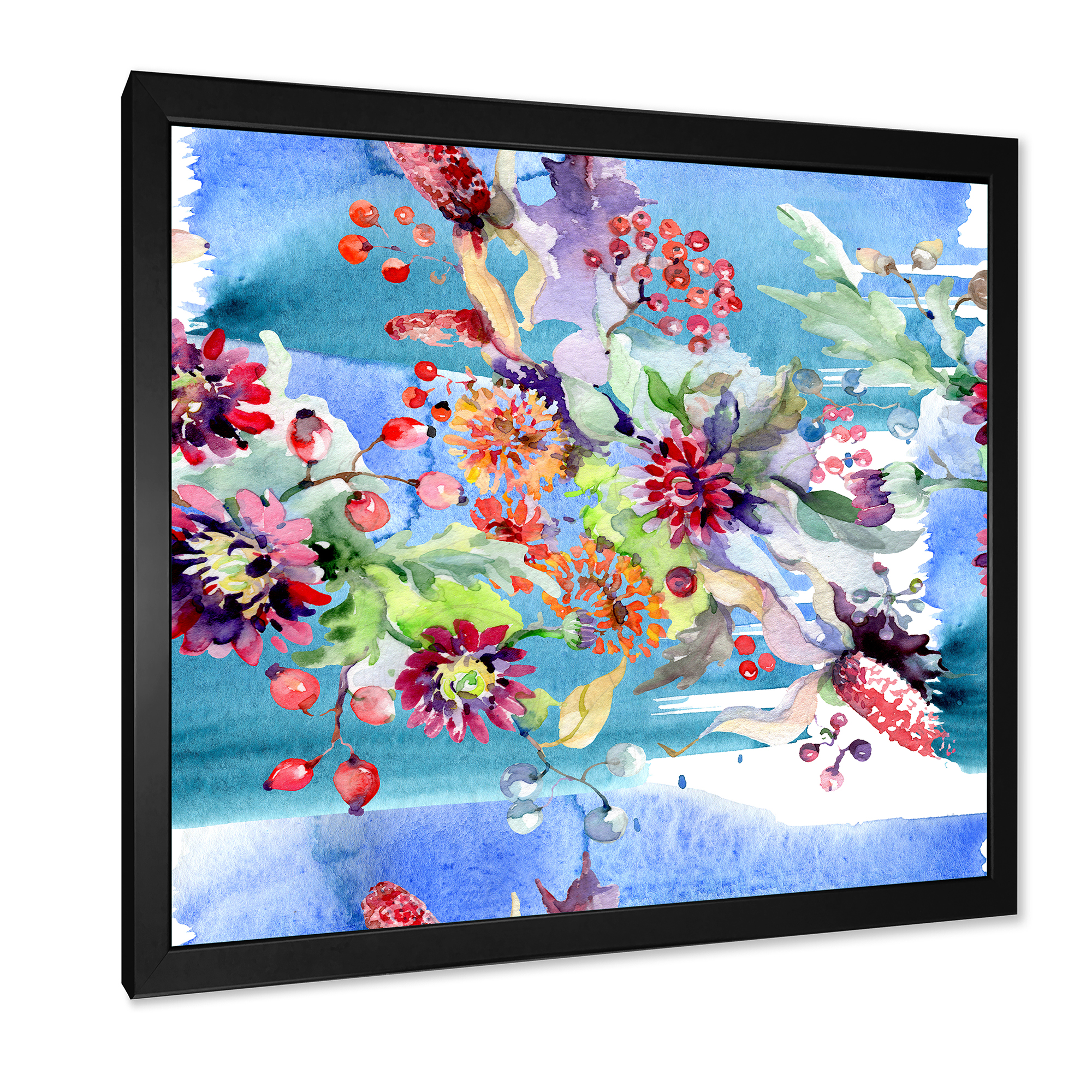 Wildflowers and Vibrant Wild Spring Leaves XIII 30 in x 30 in Framed Painting Canvas Art Print, by Designart