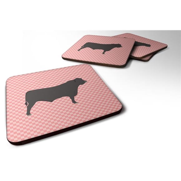 Black Angus Cow Pink Check Foam Coaster, Set of 4