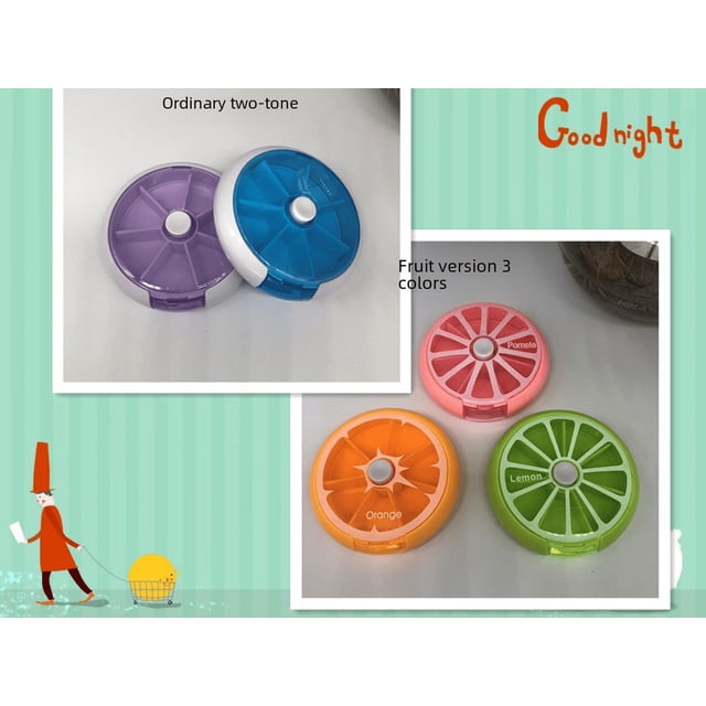Minicaja de almacenamiento giratoria para medicamentos, de tamaño pequeño, cómoda y con forma de fruta, para llevar en el bolso o en la mochila