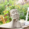 thumbnail image 4 of LuxenHome Speckled Off White MgO Thoughtful Bust Head Planter, 4 of 9