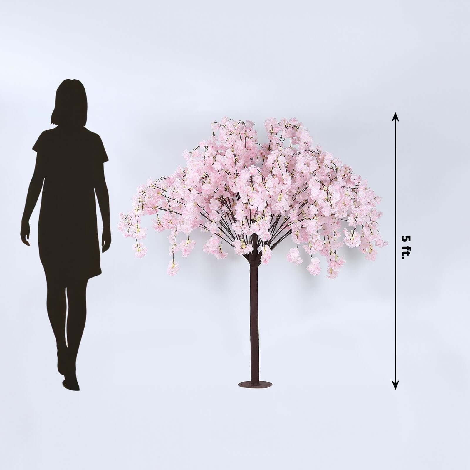 Efavormart Blush Artificial Cherry Blossom Tree With Detachable Metal Base, Silk Sakura Flowers Wishing Tree Wedding Decor - 5ft