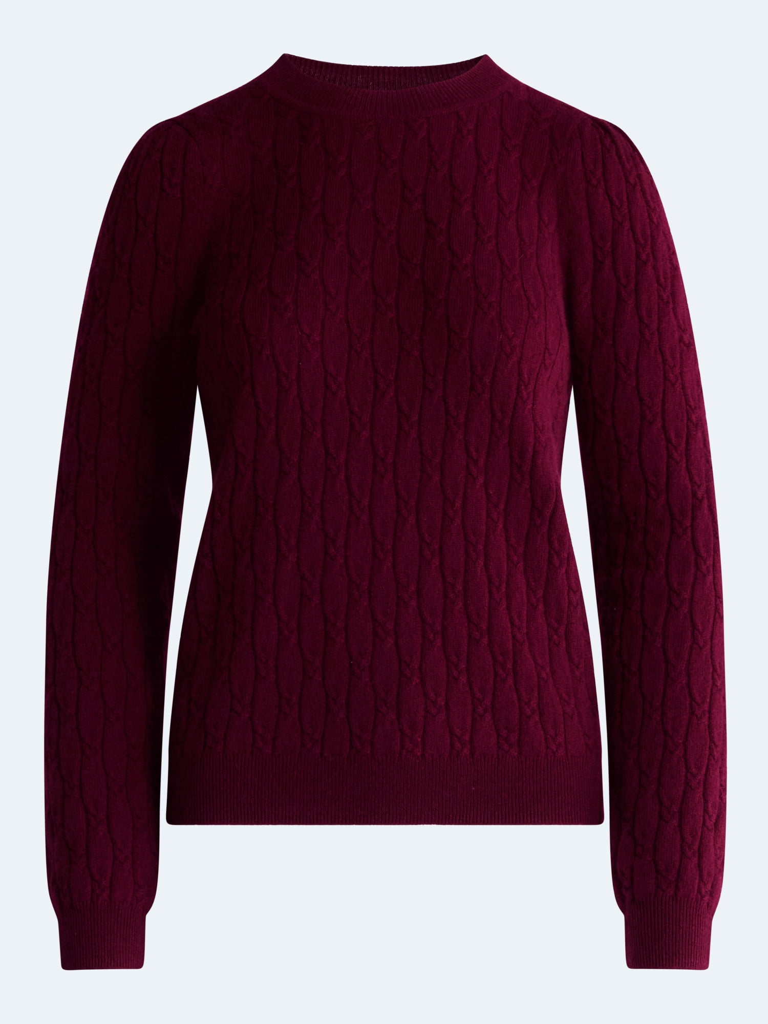 Free Assembly Women's and Women's Plus Cashmere Cable Knit Sweater with Puff Sleeves, Midweight, Sizes XS-4X