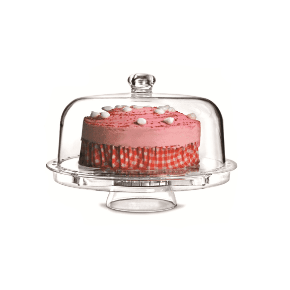 6-in-1 Cake Stand with Acrylic Dome Cover (12.1 inches), Multi-Functional Serving Tray with Perforated Bowl and Cake Plate for Party Dessert Table Display
