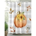 thumbnail image 2 of Fall Shower Curtain Pumpkin Shower Curtains for Bathroom Thanksgiving Decor, Waterproof Polyester Shower Curtain Set with Hooks, Standard Size 66" x 72" Sunflower Leaves Gray Plaid, 2 of 6