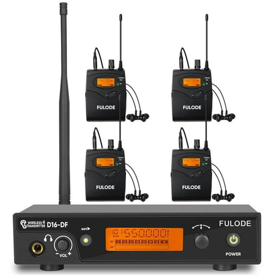 Wireless in Ear Monitor System, Stereo Mono IEM System with Metal Rackmount Transmitter, 4 Pack UHF Bodypack Receivers w/Earphones, 100 Adjustable Frequencies, 262ft Range for Singers Bands
