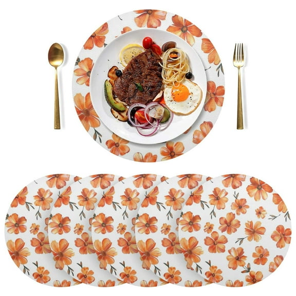 Red Flowers Black Round Placemats Plate Mats 15 Inch Non-Slip Heat Resistant Washable PVC Set Indoor for Kitchen Dining Table 1PC