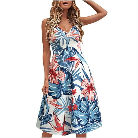 

Juebong Women s Summer Printing Casual Sleeveless V Neck Suspenders Dress