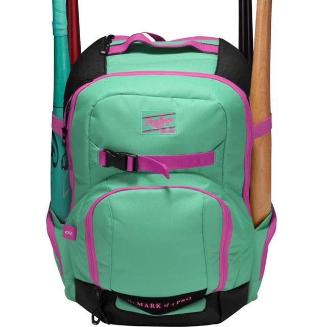 Mochila Rawlings THE JOURNEY para jugador de béisbol/sóftbol, color menta y rosa