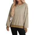 thumbnail image 5 of Fall Sweatshirts for Women, Comdrip Women's Oversized Sweatshirt Knit Striped Long Sleeve Crewneck Casual Loose Pullover Tops Khaki Oversized Waffle Knit Shirt Women Khaki 2XL, 5 of 9