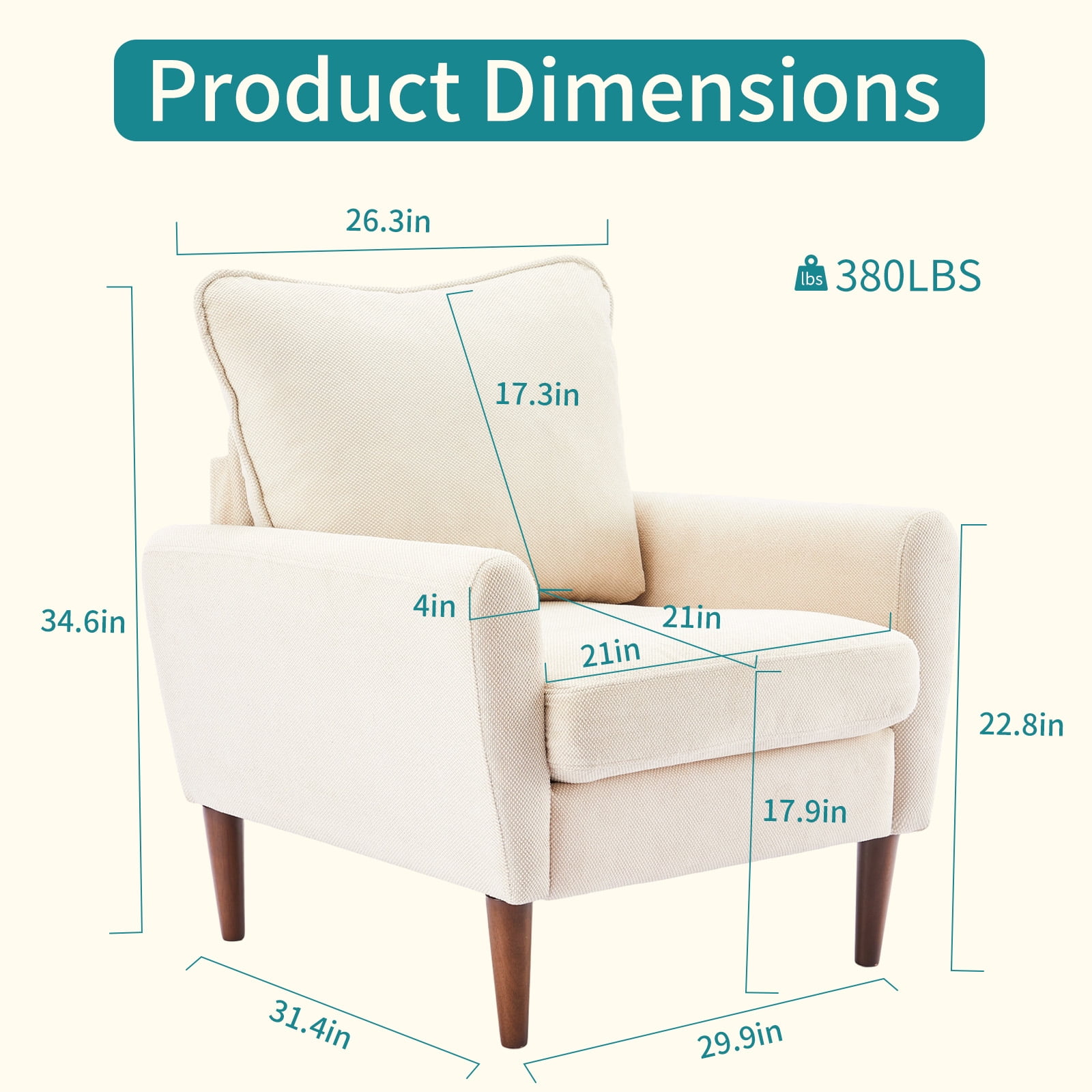 Gianna Fabric Accent Chair with Supportive Backrest and Armrests, Modern Comfortable Chair for Living Room, Bedroom, or Office