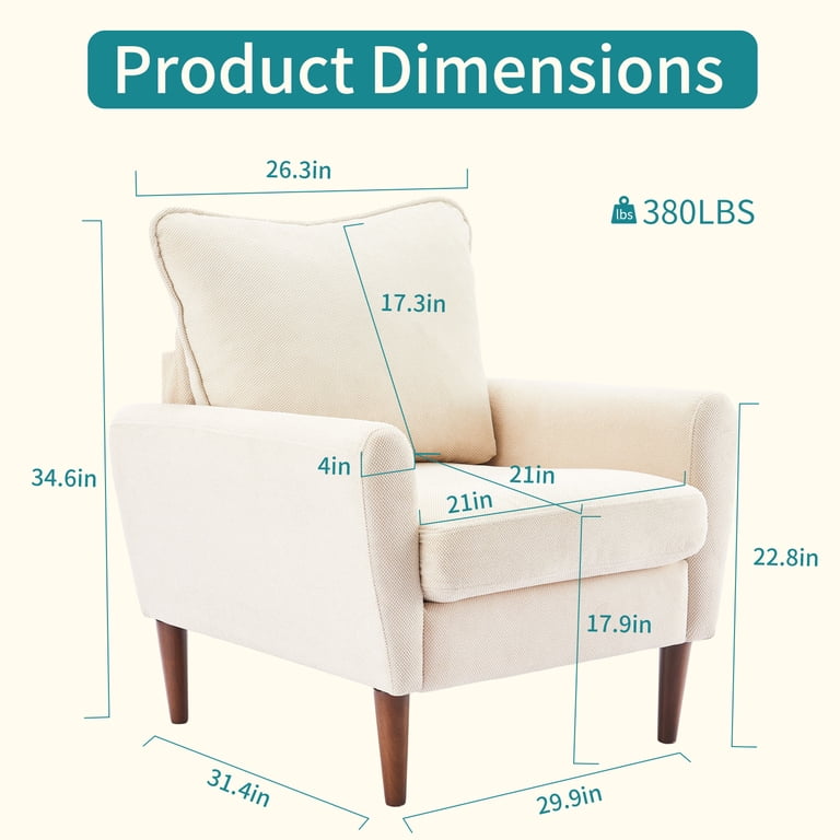 Gianna Fabric Accent Chair with Supportive Backrest, Beige photo 2