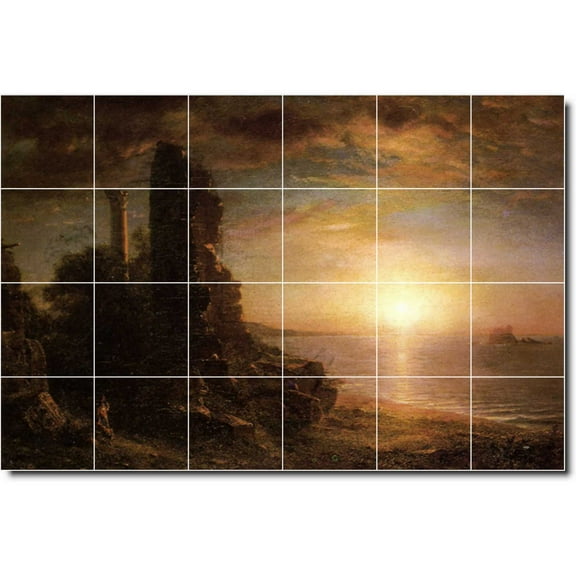 Ceramic Tile Mural-Frederic Church Waterfront Painting 180. 25.5" w x 17" h using (24) 4.25 x 4.25 ceramic tiles