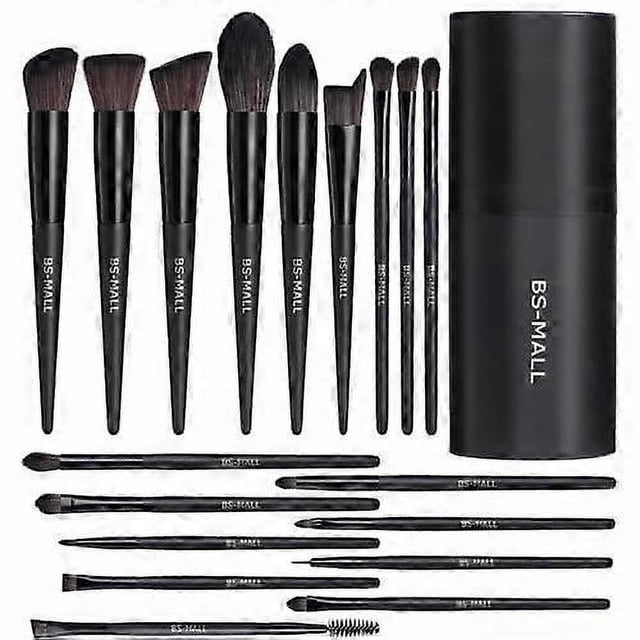 Makeup Brush Set 18 Pcs Premium Synthetic Foundation Powder Concealers Eye shadows Blush Makeup Brushes with black case (Black)