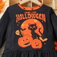 thumbnail image 5 of Bellafa Baby Girl Halloween Outfit Ruffle Long Sleeve Crew Neck Pumpkin Ghost Print Tops Shirt+ Bell Bottoms Toddler Fall Outfits, 5 of 9