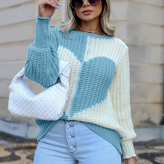 YUNAFFT Women's Fashion Sweater Clearance, Women's Casual Long Sleeve Loose Heart Pattern Sweater Pullover