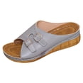 thumbnail image 6 of Slides for Women Open Toe Buckle Strap Wedge Sandals Casual Slip on Slippers with Arch Support Summer Footwear Blue Size 6, 6 of 7