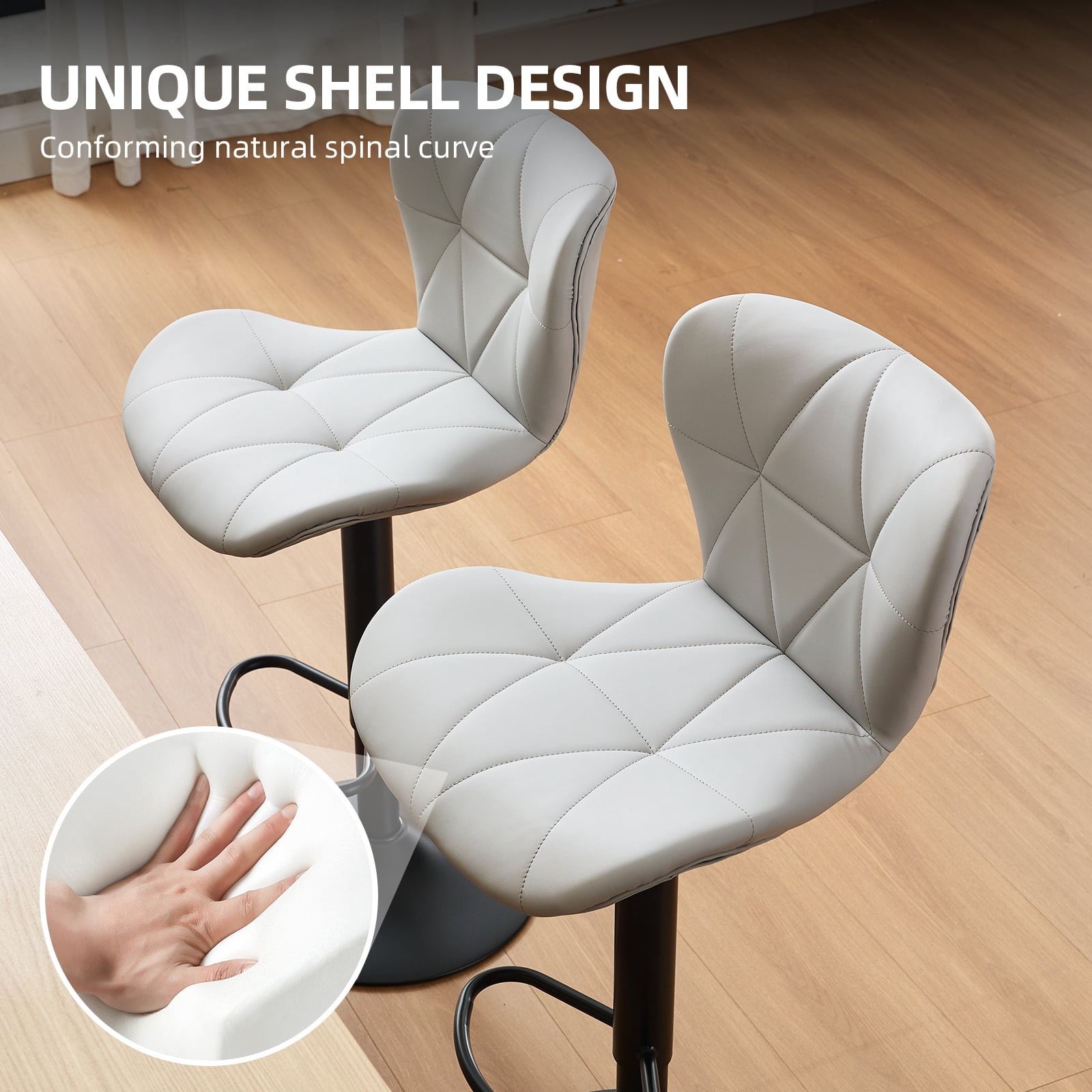 Restworld BarStools Set of 4, Adjustable Faux PU Leather Modern Armless Bar Chairs for Kitchen,Beige