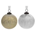 thumbnail image 1 of 4" Glass Ribbed White Painted Ornament (Gold + Silver) - Set of 4, 1 of 2