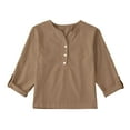 thumbnail image 3 of HVOBTTY Toddlers Fashion Pullover Top, Girls Summer T Shirt, Girls Casual Soft Solid Color Linen Long Sleeve Half Button Pocke Breathable Comfortable Daily Blouse Khaki, 11-12 Years, 3 of 5