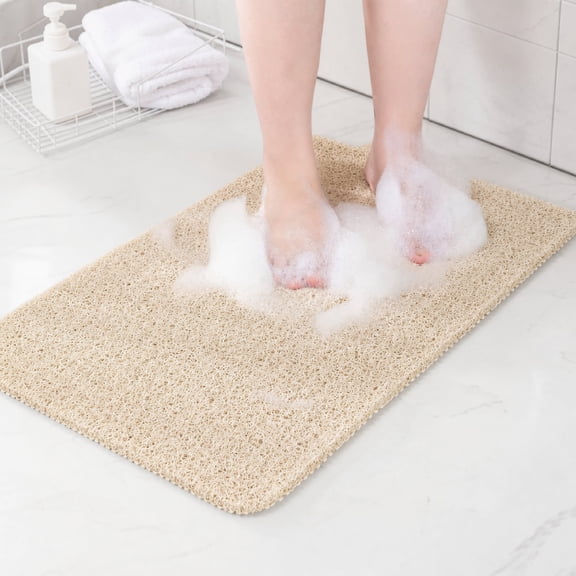 Non Slip Bathtub Mat, PVC Shower Mat with Drain Holes, Foot Scrubber for Bathroom Tub, Beige 24x16