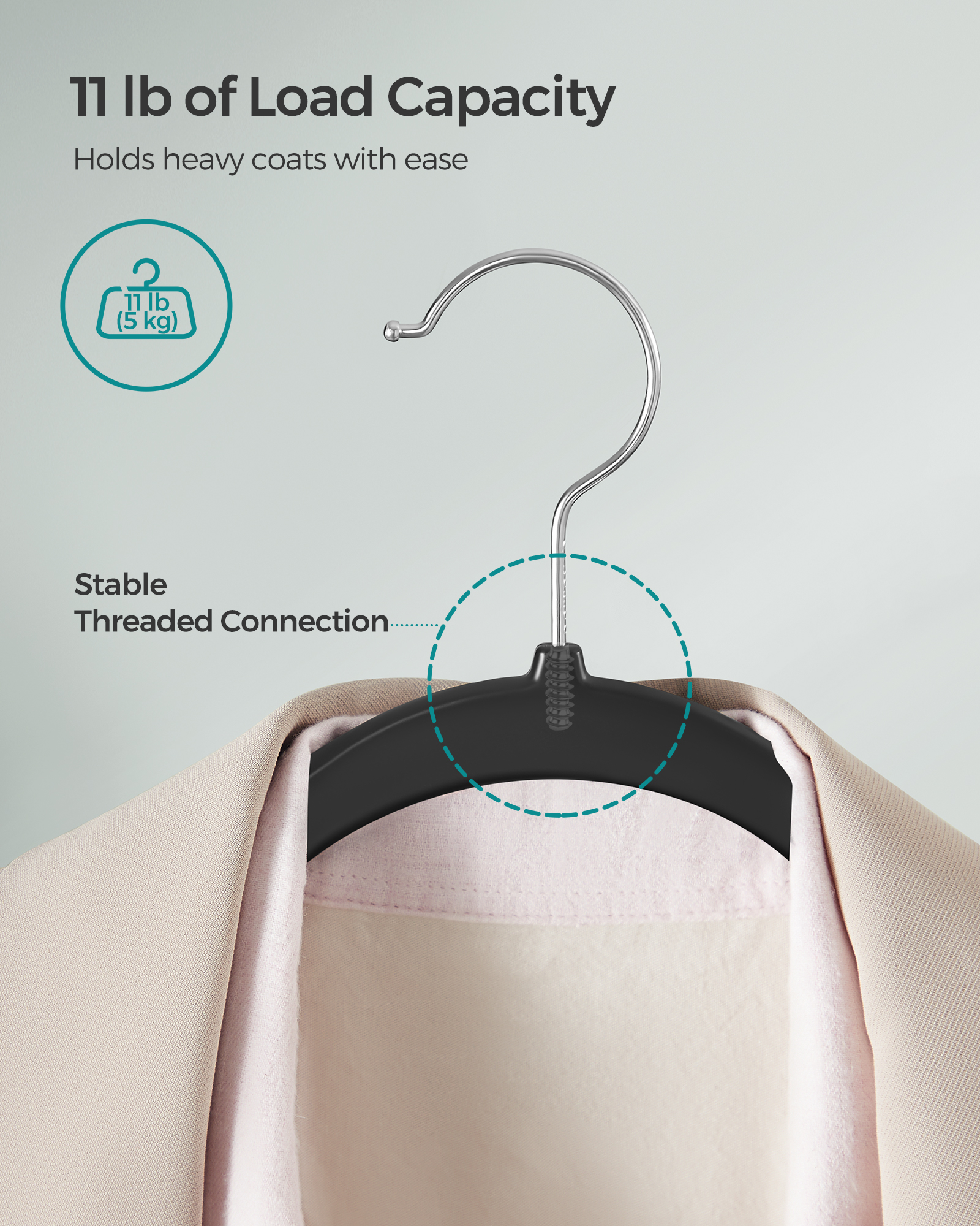 50-Pack Space Saving Plastic Hangers with 360° Swivel Metal Hooks, Heavy Duty Closet Organizers for Coats, Shirts, Dresses and Pants, Ink Black