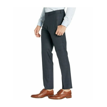Kenneth Cole Mens Slim fit Dress Pants 36 / 32 Dark Grey Check Stretch
