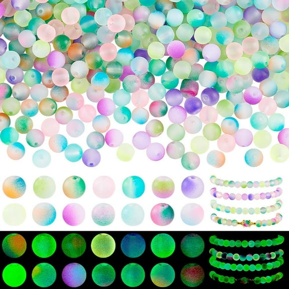 PH 560pcs 14 Colors Glow in The Dark Glass Beads 8mm Frosted Glass Beads Round Smooth Loose Spacer Beads Craft Beads Jewelry Making Beads for DIY Bracelet Necklace Earring Keychain Making colorful