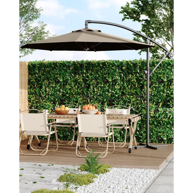 Kojooin Parasol Déporté d'Extérieur de 10 Pi avec Base en Croix, Grand Parasol de Patio avec Manivelle et Inclinaison Infinie