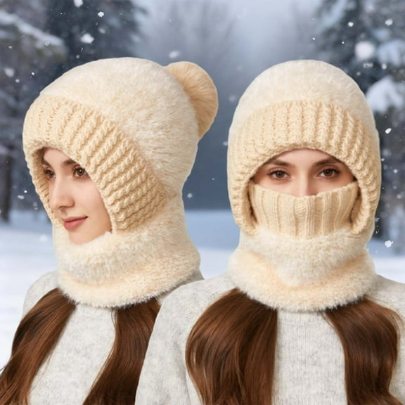 KANG Winter Thermal Knitted Hood For Windproof Full Face Skiing Cycling Outdoor Sports Beige One Size