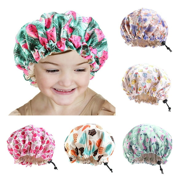 Visland Baby Boys Girls Sleeping Shower Cap, Adjustable Breathable Soft Satin Double Layer Cute Cartoon Animal Print Bonnet Head Cover Hair Care Hat Beanie Cap