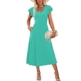 thumbnail image 5 of Nuoqisi Women's Solid Color Lace Trim Short Sleeve Round Neck Midi Dress - Feminine Dress with Delicate Details, 5 of 8