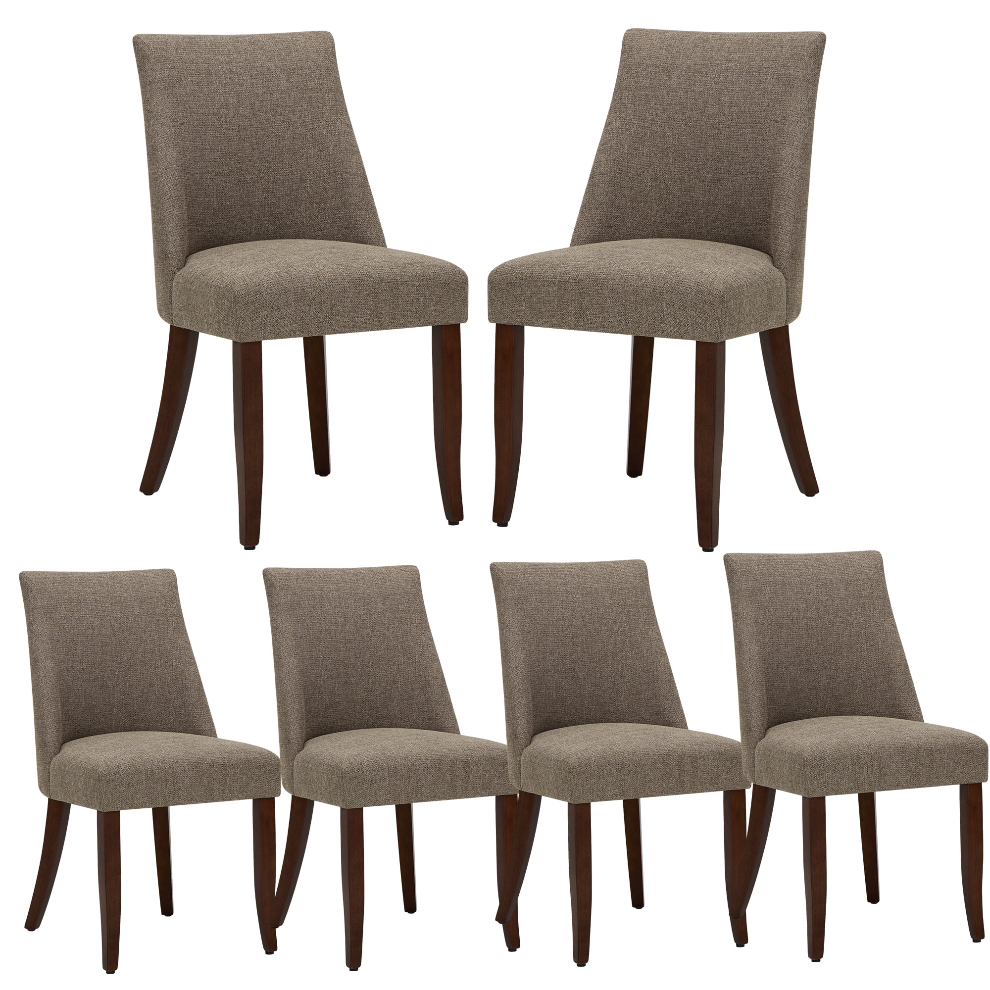 EOP Upholstered Dining Chairs Set of 6, Mid Century Modern Fabric Side Chairs with Solid Wood Legs, Comfortable Kitchen & Dining Room Chairs for Home, Restaurant Use, Brown