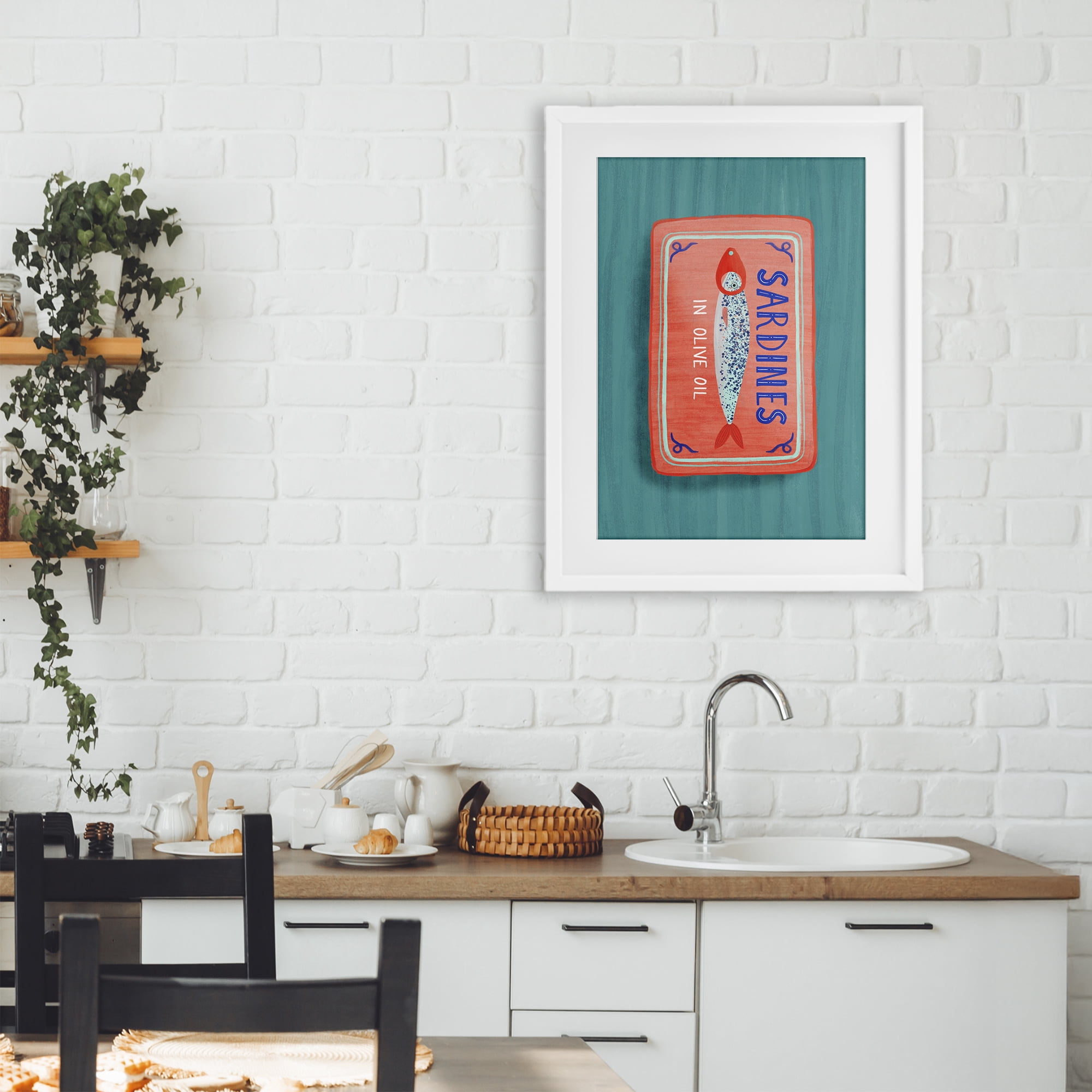 Stupell Industries Sardines Olive Oil Seafood White Framed Print Under Glass, design by Metka Hiti