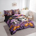 thumbnail image 2 of Homewish Halloween Skull 7 Pieces Full Size Bedding Sets,Mushrooms Flowers Full Size Bed in a Bag,Purple Yellow,Black Reversible, 2 of 8