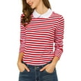 thumbnail image 1 of INSPIRAR CHIC Blusa de Manga Larga para Mujer con Cuello de Muñeca de Rayas en Contraste y Cierre Elástico Casual Color Rojo, 1 of 8