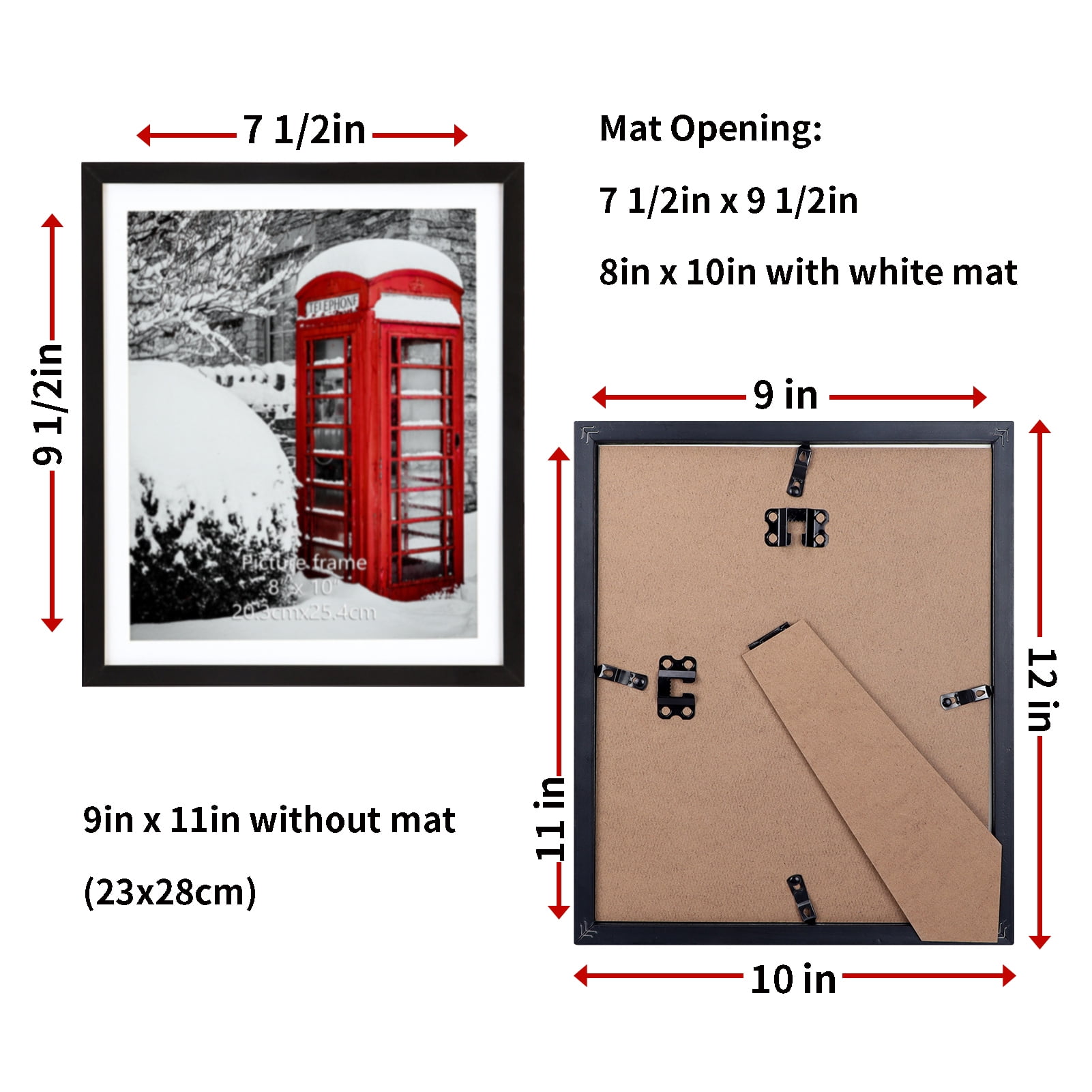 10 Pack 8x10 Picture Frames Set with Mat , Black 9 by 11 photo Frames for Wall Hanging and Desktop Display