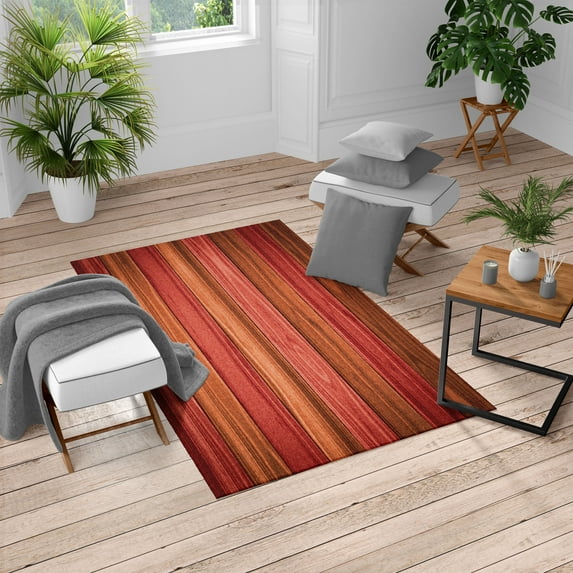 Rustic Turkish Area Rug, Vertical Wooden Planks Image Cottage Cabin Life in Countryside Theme, Soft Carpet for Living Room Decor with Distressed Look, 2.6' x 5', Redwood, by Ambesonne