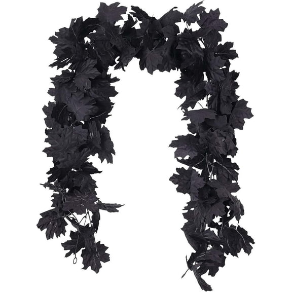 Clearance! Halloween Fall Decor Black Garland, Black Halloween Garland Decor, Fall Wall Hanging Maple Leaves, Artificial Black Maple Leaf Vine, Halloween Decorations for Home