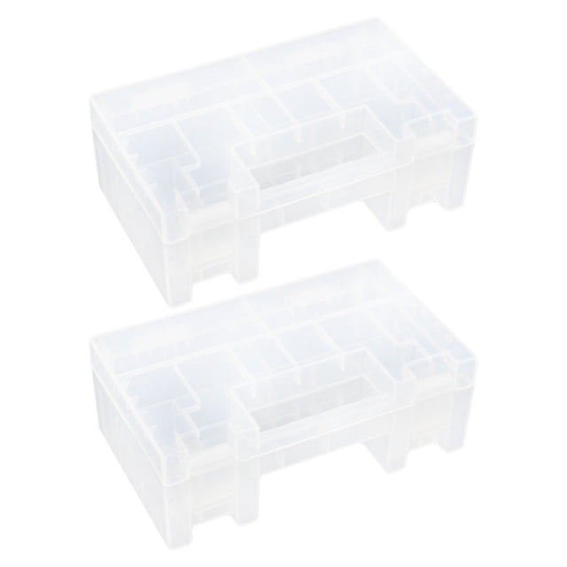 Organizador de pilas con tapa (2 unidades) - Caja de plástico transparente para pilas AA/AAA, ideal para uso doméstico y de oficina.
