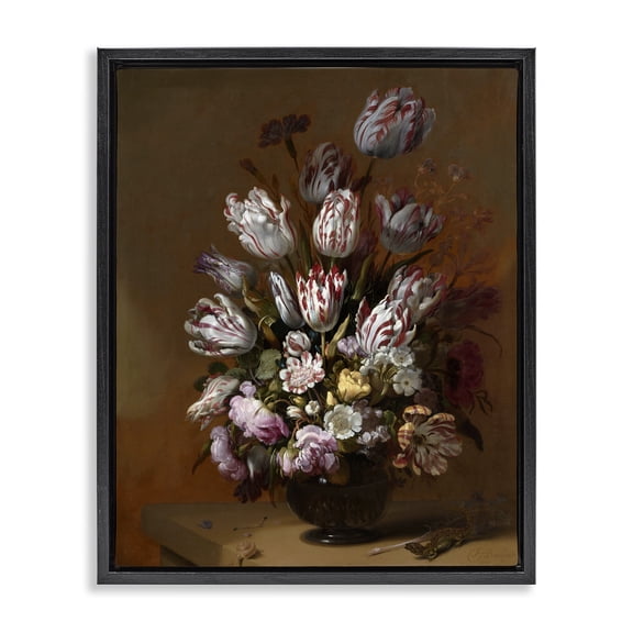 Stupell Industries French Country Still Life with Flowers Traditional Hans Bollongier Black Floating Frame Canvas Art, 25 x 31, by one1000paintings
